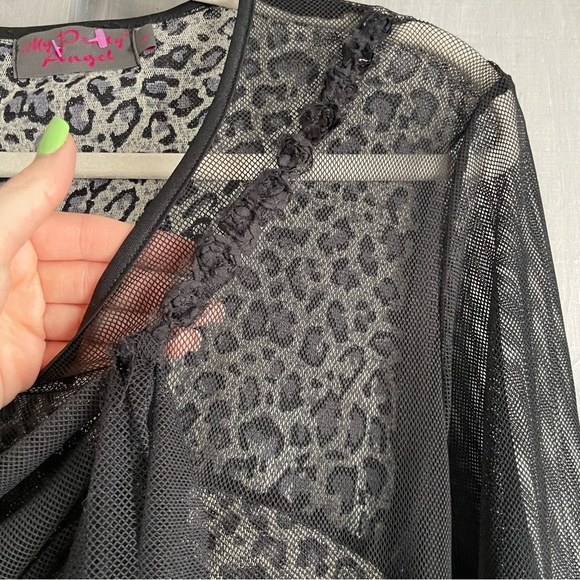Dark Fairy WhimsiGoth Sheer Leopard Blouse Black netting longsleeve‎ festival - Picture 5 of 9